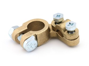 Accupoolklem, koper, haaks, zware uitvoering, neg = -