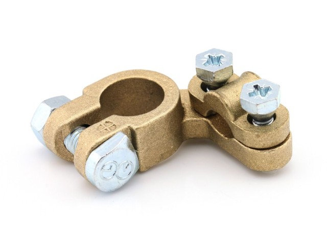 Accupoolklem, koper, haaks, zware uitvoering, neg = -