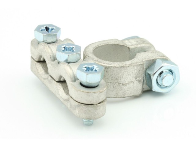 Accupoolklem, dubbele uitvoering, geanodiseerd, neg = -