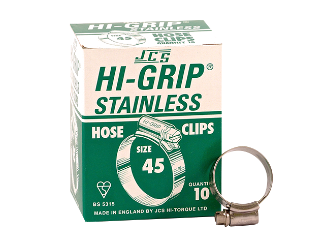 Hi-Grip slangklem, RVS, no.  45 voor 35-45 mm, inh. doos 10 st. 